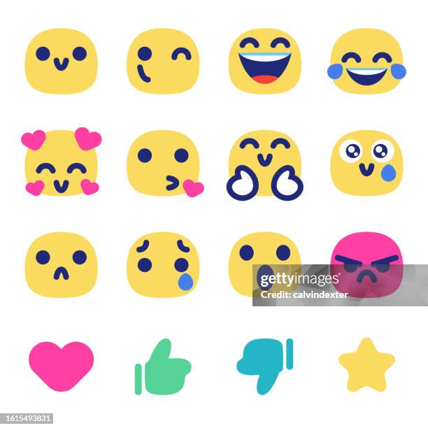 essential social media emoticons icon set - blowing a kiss stock illustrations