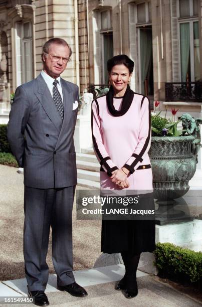 The Sweden Sovereign Carl Gustav And Silvia Official Visit To France, Paris. Mars 1994, à PARIS, en FRANCE, visite officielle du roi de Suède Carl...