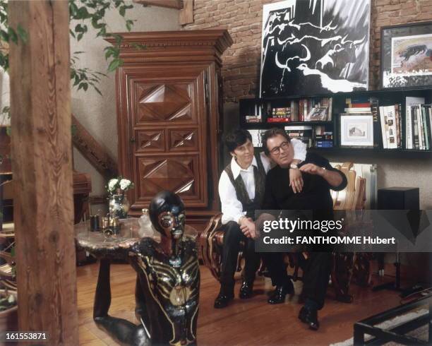 Claude Nougaro Paris At Home. Claude NOUGARO posing with his wife Helene Bagarry, holding hands in the living room of their apartment TOULOUSE.