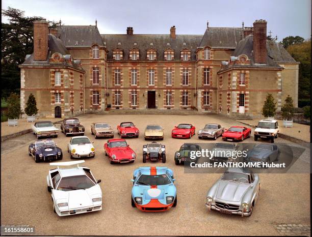 Luxury Cars Of Yesterday And Today. 19 dream cars photographed in the courtyard of the castle TREMBLAY-SUR-MAULDRE: front row, from left to right,...