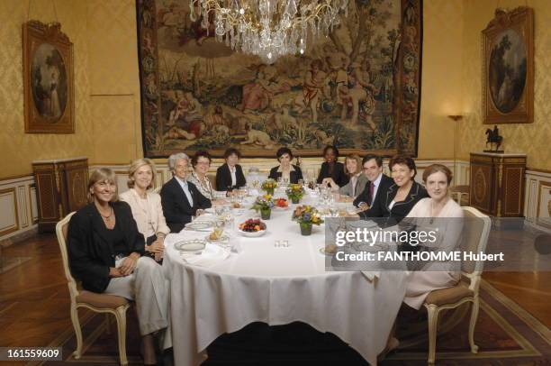 Women Of Fillon Government. Francois Fillon lunch at Matignon in the Yellow room with women of government, from left to right, Valerie LETARD,...