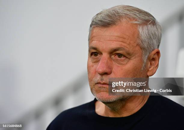 Bruno Genesio coach Stade Rennais during the French Ligue 1 soccer match between RC Lens and Stade Rennais at Stade Bollaert - Delelis on August 20...