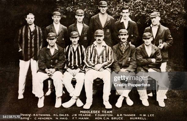 Middlesex county cricket team, the County champions in 1921. Back row : Richard Twining, Hugh Dales, J.W. Jack Hearne, Jack Durston, Arthur Tanner,...