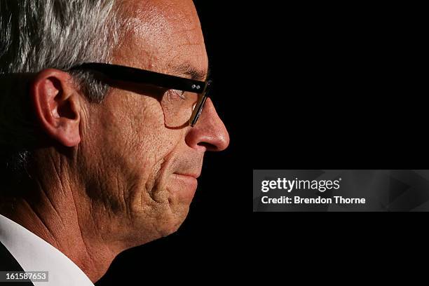 David Gallop addresses the media during the FFA Australian Football Fan Forum at The Star on February 12, 2013 in Sydney, Australia.