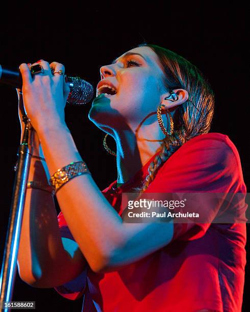 Recording Artist Skylar Grey performs in concert for Myspace LIVE at the Key Club on February 11, 2013 in West Hollywood, California.