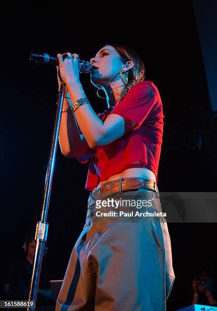 Recording Artist Skylar Grey performs in concert for Myspace LIVE at the Key Club on February 11, 2013 in West Hollywood, California.