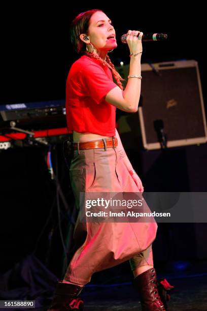 Recording artist Skylar Grey performs onstage during a 'Myspace LIVE' show presented by Chapstick Sessions at Key Club on February 11, 2013 in West...