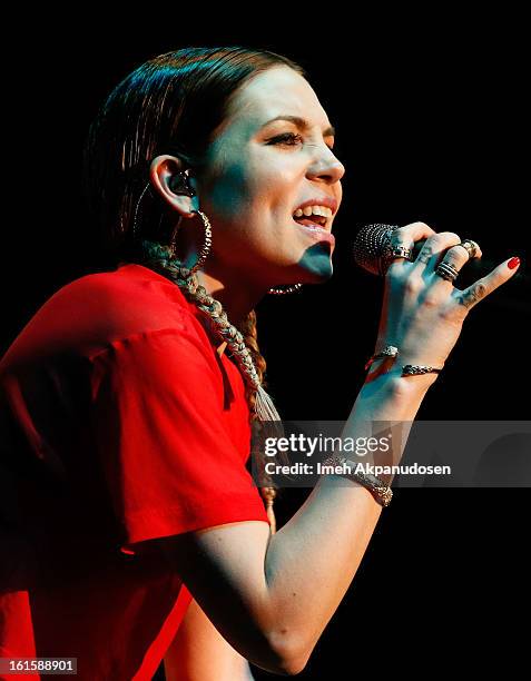 Recording artist Skylar Grey performs onstage during a 'Myspace LIVE' show presented by Chapstick Sessions at Key Club on February 11, 2013 in West...