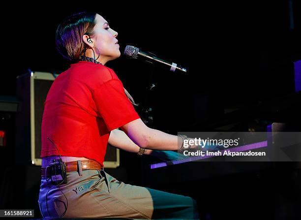 Recording artist Skylar Grey performs onstage during a 'Myspace LIVE' show presented by Chapstick Sessions at Key Club on February 11, 2013 in West...