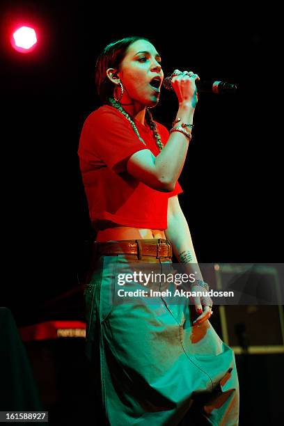 Recording artist Skylar Grey performs onstage during a 'Myspace LIVE' show presented by Chapstick Sessions at Key Club on February 11, 2013 in West...