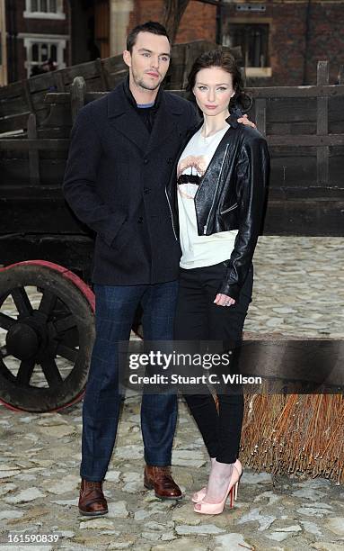 Nicholas Hoult and Eleanor Tomlinson attend a photocall for 'Jack The Giant Slayer' at Hampton Court Palace on February 12, 2013 in London, England.