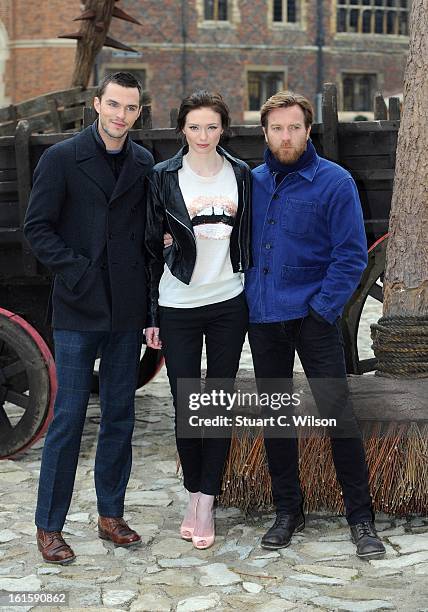 Actors Nicholas Hoult, Eleanor Tomlinson and Ewan McGregor attend a photocall for 'Jack The Giant Slayer' at Hampton Court Palace on February 12,...