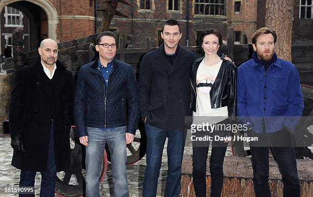 Stanley Tucci, Bryan Singer, Nicholas Hoult, Eleanor Tomlinson and Ewan McGregor attend a photocall for 'Jack The Giant Slayer' at Hampton Court...
