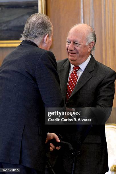 King Juan Carlos of Spain receives former Chilean President Ricardo Lagos at Zarzuela Palace on February 12, 2013 in Madrid, Spain.