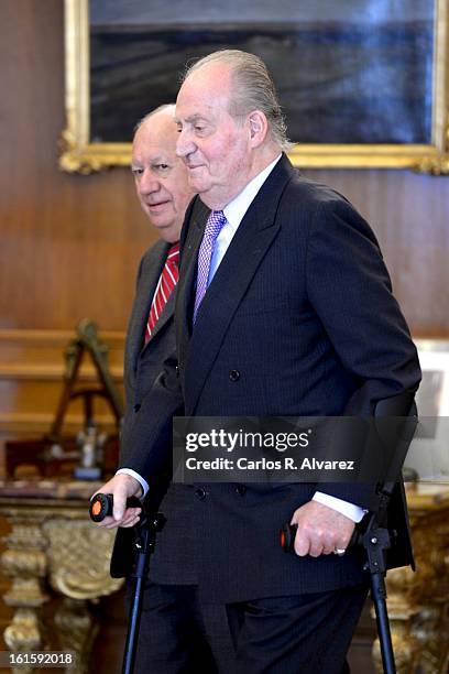 King Juan Carlos of Spain receives former Chilean President Ricardo Lagos at Zarzuela Palace on February 12, 2013 in Madrid, Spain.