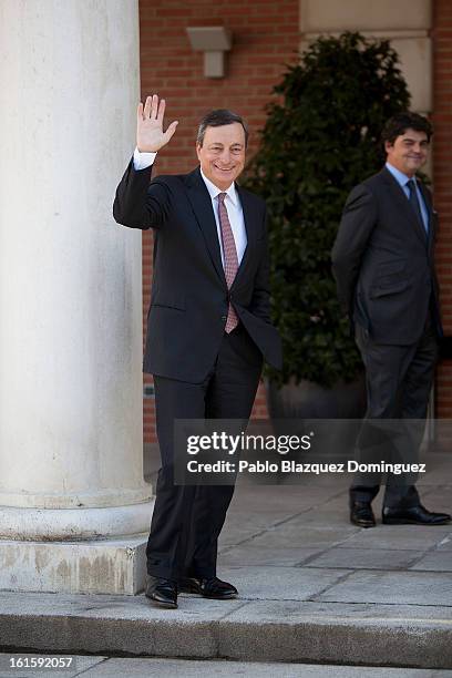 President Mario Draghi attends a meeting with Spain's Prime Minister Mariano Rajoy at Moncloa Palace on February 12, 2013 in Madrid, Spain.