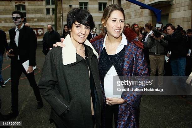 Maud Fontenoy and Florence Foresti attend the Ocean and Environmental Professions conference at Lycee Louis Le Grand on February 12, 2013 in Paris,...