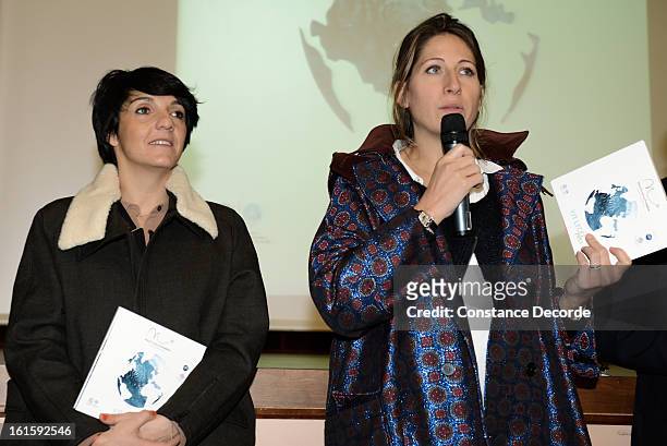 Florence Foresti and Maud Fontenoy promote Ocean and Environmental Professions at Lycee Louis Le Grand on February 12, 2013 in Paris, France.