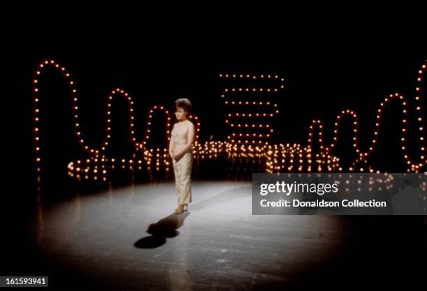 Pop and country singer Brenda Lee performs on the NBC TV music show 'Hullabaloo' in May 1965 in New York City, New York.