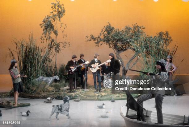 The Byrds perform on the NBC TV music show 'Hullabaloo' in November 1965 in New York City, New York.