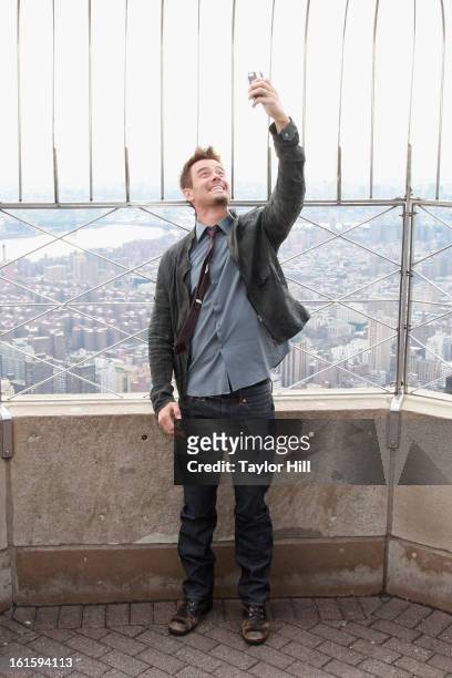 Actor Josh Duhamel takes a "selfie" picture at The Empire State Building on February 12, 2013 in New York City.