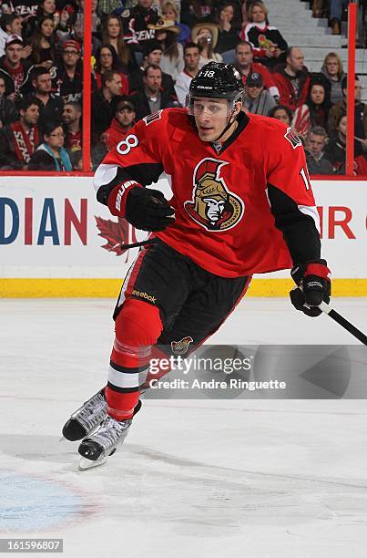 Jim O'Brien of the Ottawa Senators skates against the Buffalo Sabres on February 5, 2013 at Scotiabank Place in Ottawa, Ontario, Canada.