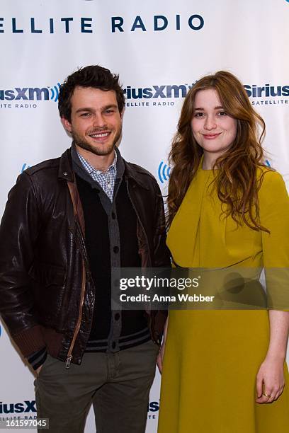 Actors Alden Ehrenreich and Alice Englert visit SiriusXM Studios on February 12, 2013 in New York City.