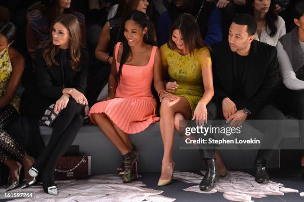 Personality Olivia Palermo, Jada Pinkett Smith, model Chrissy Teigen, and singer John Legend attend the Vera Wang Fall 2013 fashion show during...
