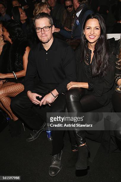 Actor Matt Damon and wife Luciana Damon attend the Naeem Khan Fall 2013 fashion show during Mercedes-Benz Fashion Week at The Theatre at Lincoln...