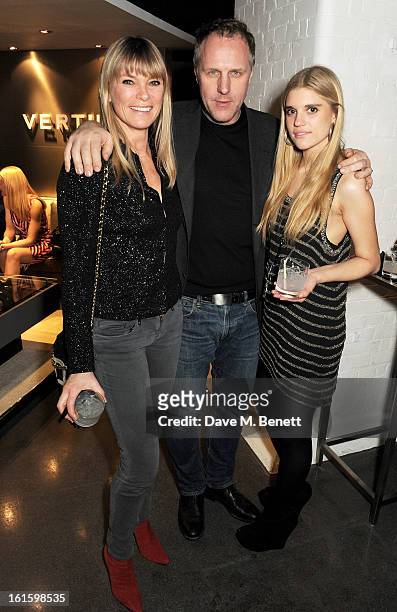 Deborah Leng, Simon Mills and Tiger Lily Taylor attend the launch of the Vertu Ti at the London Film Museum, Covent Garden on February 12, 2013 in...