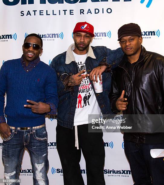 Boxer Adrien Broner, Hip-Hop artist Joe Budden, and SiriusXM host Sway Calloway visit SiriusXM Studios on February 12, 2013 in New York City.