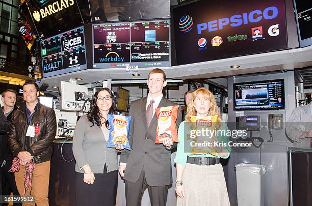 Christina Abu-Judom, , Tyler Raineri and Karen Weber-Mendham pose for a photo during the NYSE Celebrates Lay's "Do Us a Flavor" Contest Finalists...