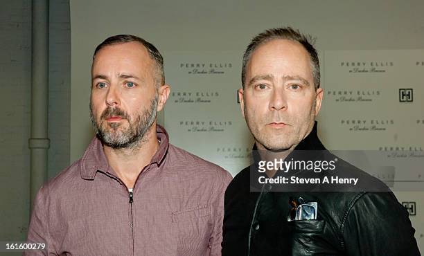 Designers Steven Cox and Daniel Silver attend Perry Ellis By Duckie Brown during Fall 2013 Mercedes-Benz Fashion Week at Highline Stages on February...