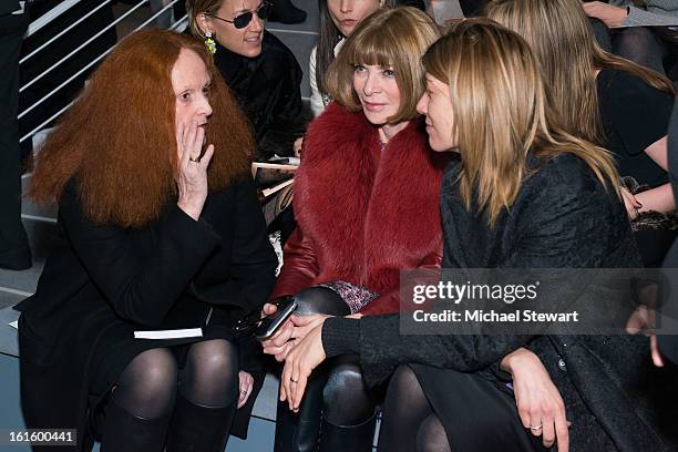 Grace Coddington, Vogue Editor-in-chief Anaa Wintour and Virginia Smith attend Vera Wang during fall 2013 Mercedes-Benz Fashion Week at The Stage at...