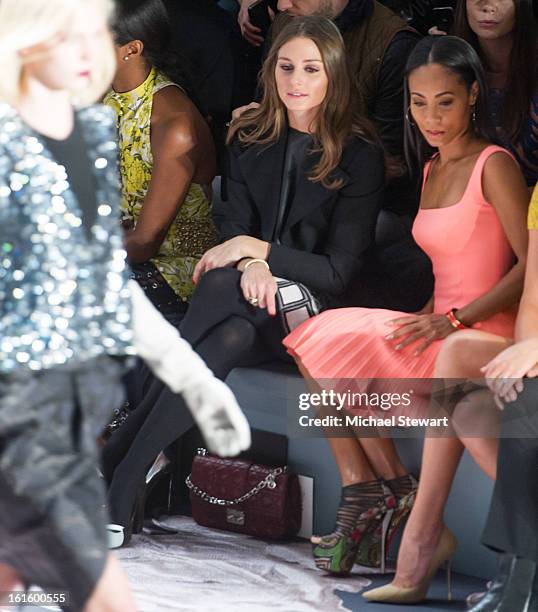 Personality Olivia Palermo and actress Jada Pinkett Smith attend Vera Wang during fall 2013 Mercedes-Benz Fashion Week at The Stage at Lincoln Center...