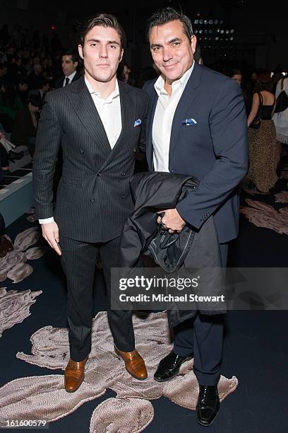 Oliver English and chef Todd English attends Vera Wang during fall 2013 Mercedes-Benz Fashion Week at The Stage at Lincoln Center on February 12,...