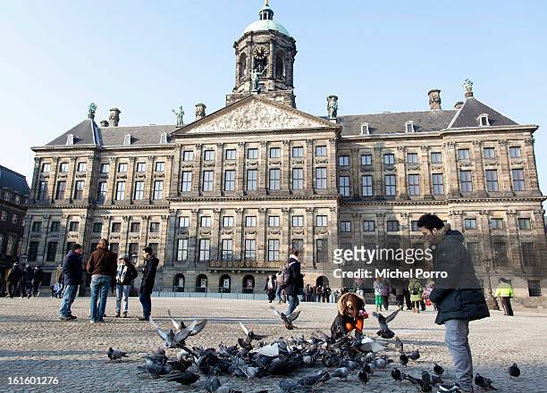 General view of the Royal Palace, the venue of the April 30, 2013 abdication of Queen Beatrix of The Netherlands, on February 12, 2013 in Amsterdam,...