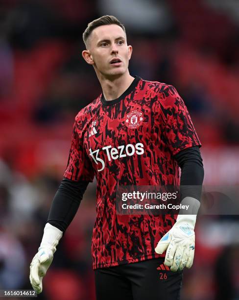 Dean Henderson of Manchester United warms up ahead of the Premier League match between Manchester United and Wolverhampton Wanderers at Old Trafford...