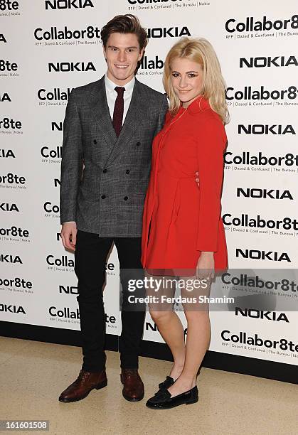 Oliver Cheshire and Pixie Lott attend the premiere of Rankin's Collabor8te connected by NOKIA at Regent Street Cinema on February 12, 2013 in London,...