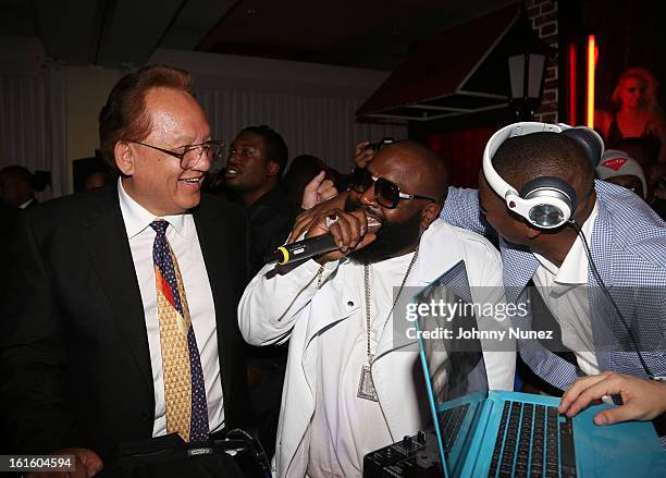 Noel Lee, Rick Ross and DJ Irie attend House Of Hype Monster Grammy Party at House Of Hype on February 10, 2013 in Los Angeles, California.