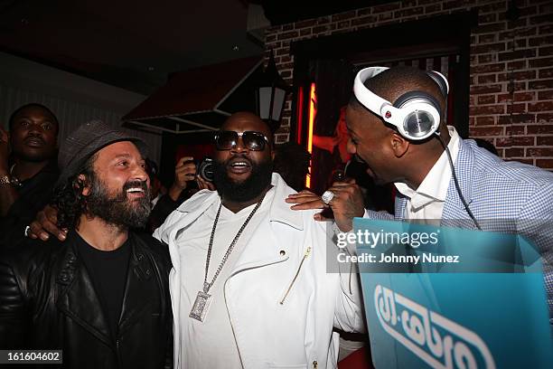 Mr. Brainwash, Rick Ross and DJ Irie attend House Of Hype Monster Grammy Party at House Of Hype on February 10, 2013 in Los Angeles, California.