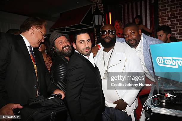 Noel Lee, Mr. Brainwash, Sam Keywanfar, Rick Ross and DJ Irie attend House Of Hype Monster Grammy Party at House Of Hype on February 10, 2013 in Los...