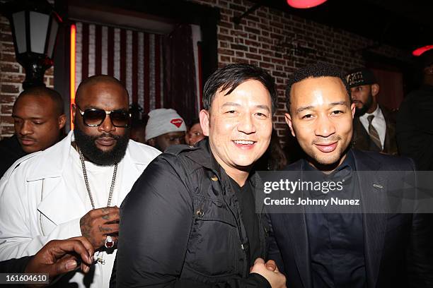 Rick Ross, Kevin Lee and John Legend attend House Of Hype Monster Grammy Party at House Of Hype on February 10, 2013 in Los Angeles, California.