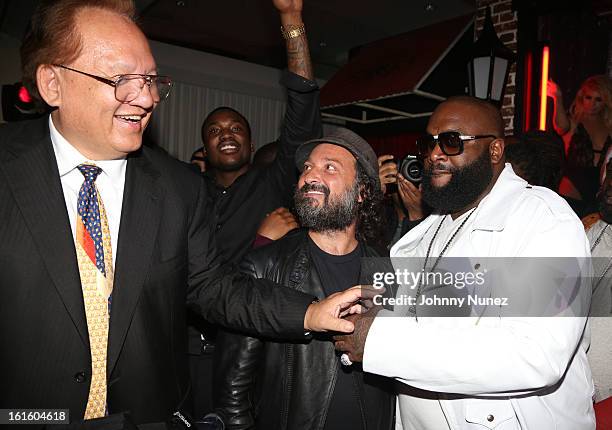 Noel Lee, Meek Mill, Mr. Brainwash and Rick Ross attend House Of Hype Monster Grammy Party at House Of Hype on February 10, 2013 in Los Angeles,...