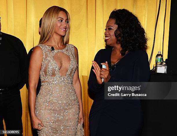 Beyonce and Oprah Winfrey attend the HBO Documentary Film "Beyonce: Life Is But A Dream" New York Premiere at the Ziegfeld Theater on February 12,...