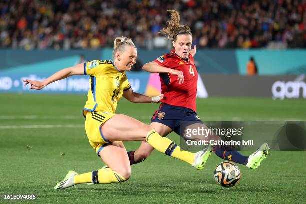Stina Blackstenius of Sweden and Irene Paredes of Spain compete for the ball during the FIFA Women's World Cup Australia & New Zealand 2023 Semi...