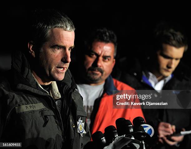 Lt. Patrick Foy, with the State of California Department of Fish and Game, updates the media after a standoff and a shootout with former Los Angeles...