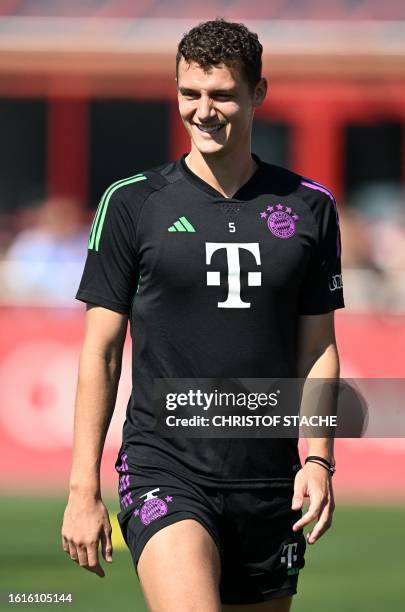 Bayern Munich's French defender Benjamin Pavard attends a public training session at the club's grounds in Munich, southern Germany, on August 22,...