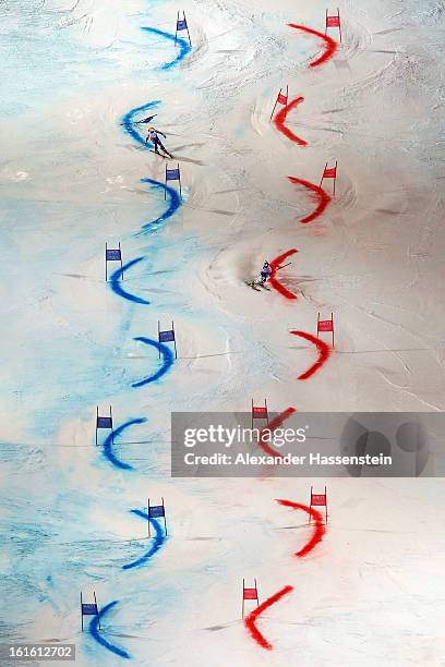 Marie Pietilae-Holmner of Sweden races against Nicole Hosp of Austria in the final of the Men and Women's Nations Team Event during the Alpine FIS...