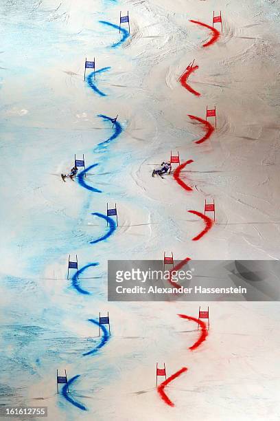 Marcel Hirscher of Austria races against Mattias Hargin of Sweden in the final of the Men and Women's Nations Team Event during the Alpine FIS Ski...